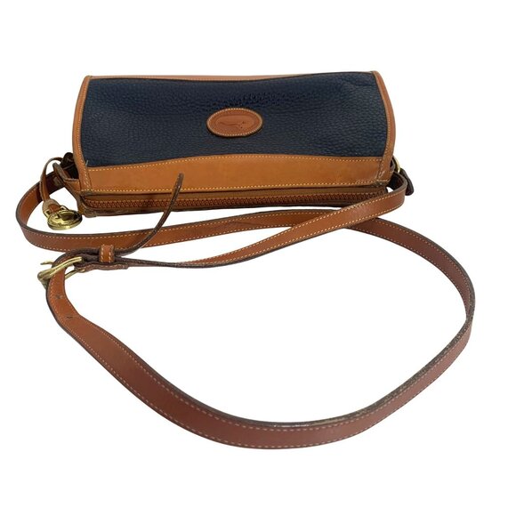 VTG Dooney Bourke Navy Blue / Tan Trim Zip Top Shoulder Crossbody Bag  USA Charm - Picture 6 of 12